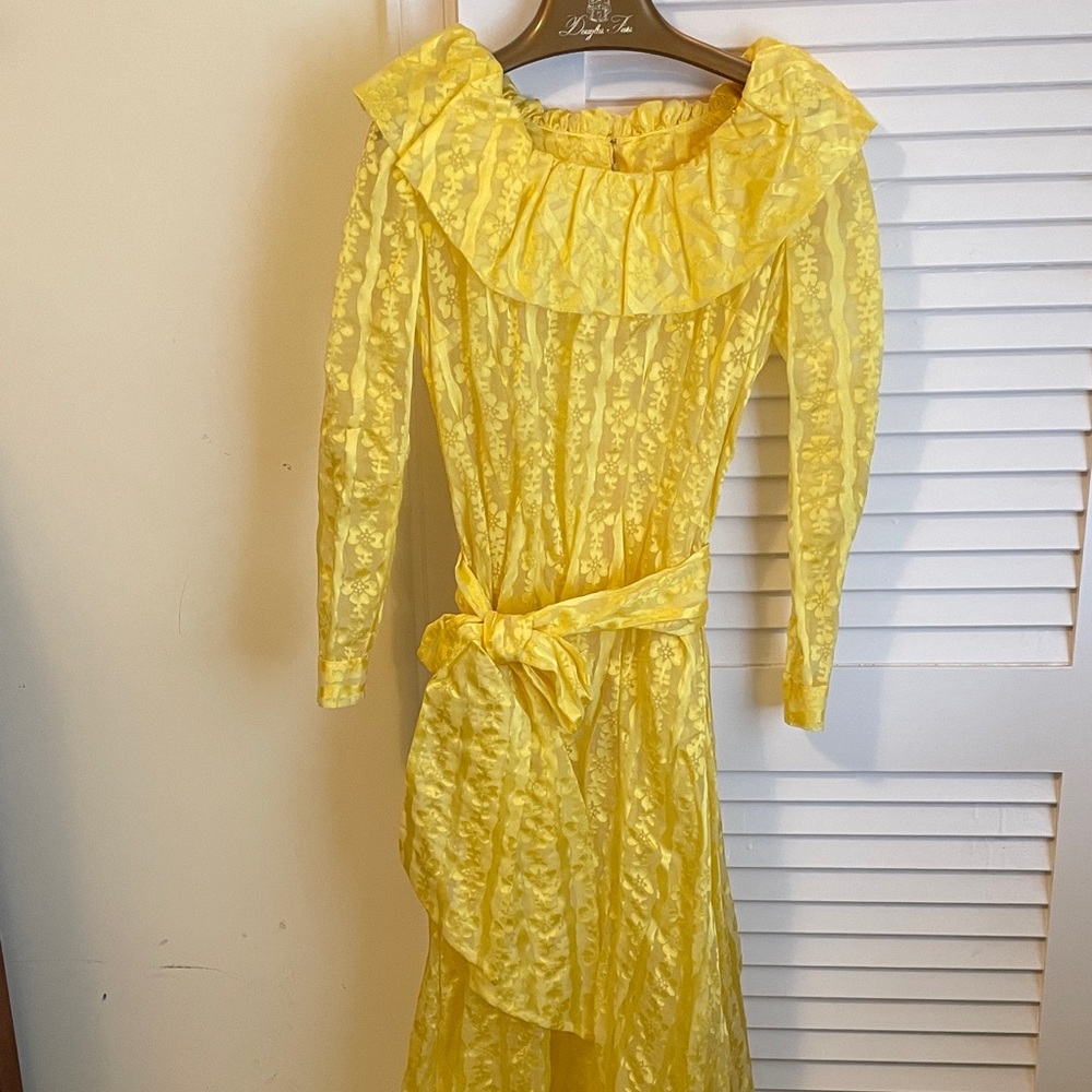 Yellow Lace Long Sleeve Dress.  Vintage